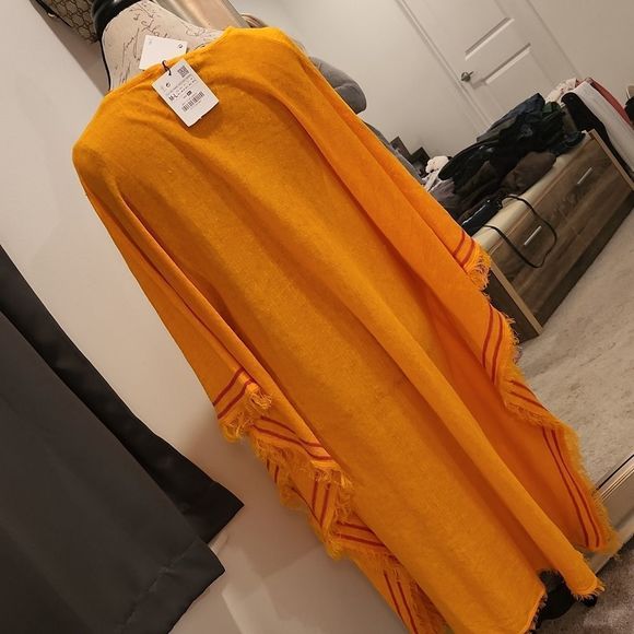 Orangish-yellow Zara linen kaftan dress size M/L, new with tags - Picture 9 of 11